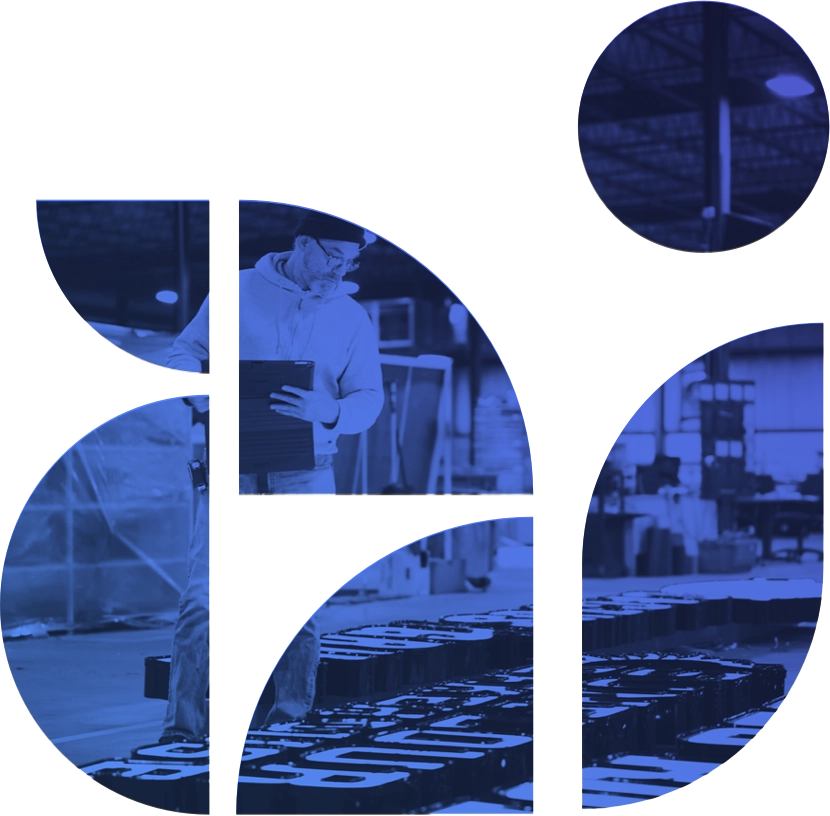 Male Sign Manufacturer reviewing product checklist on ipad